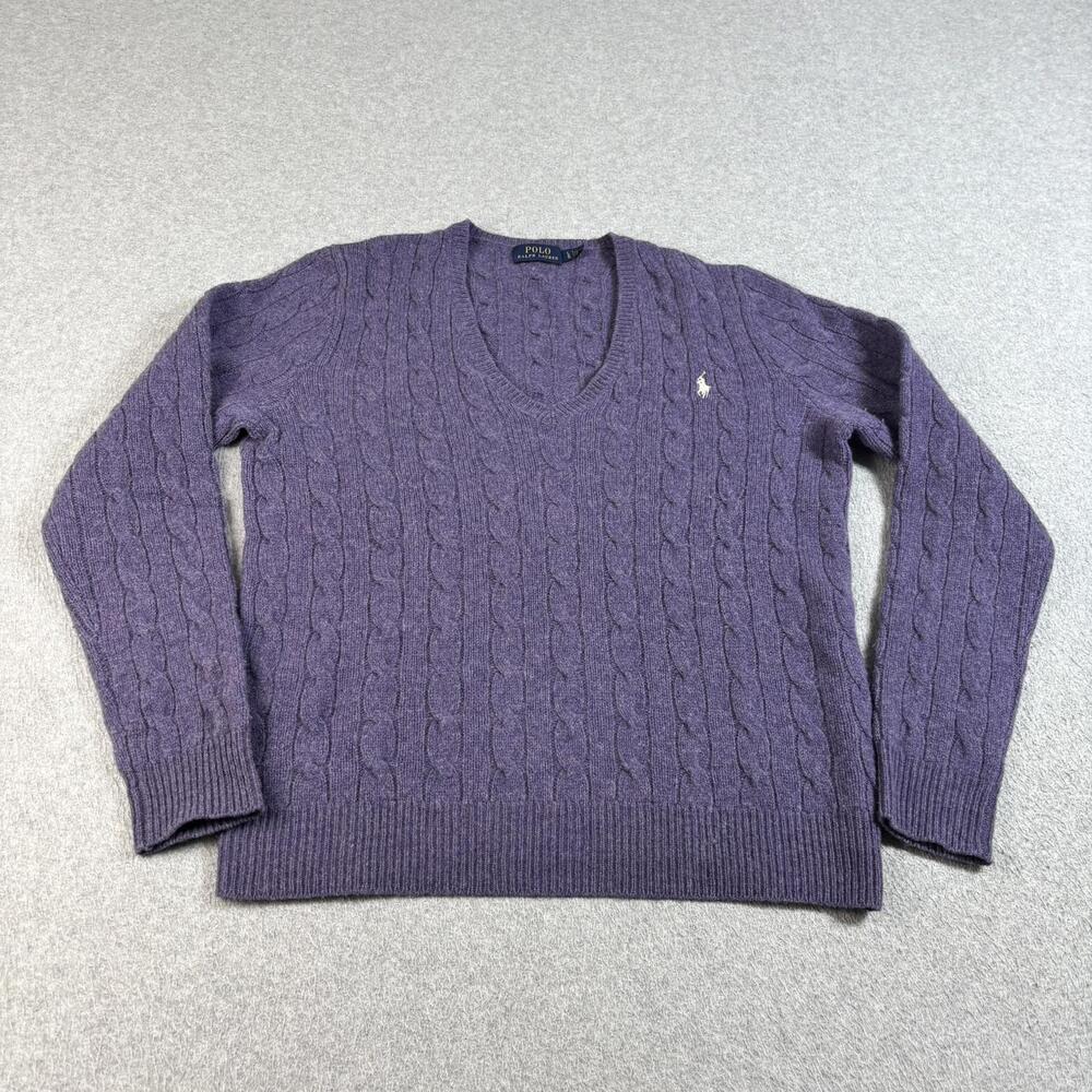 Polo Ralph Lauren Wool Cashmere Sweater Woman Large Purple Academia Heritage